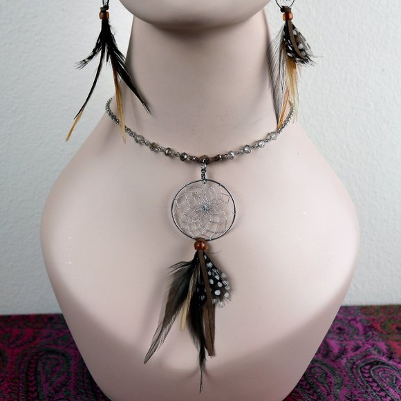Boho Dream Catcher Necklace and Earrings Set - Picture 1 of 7